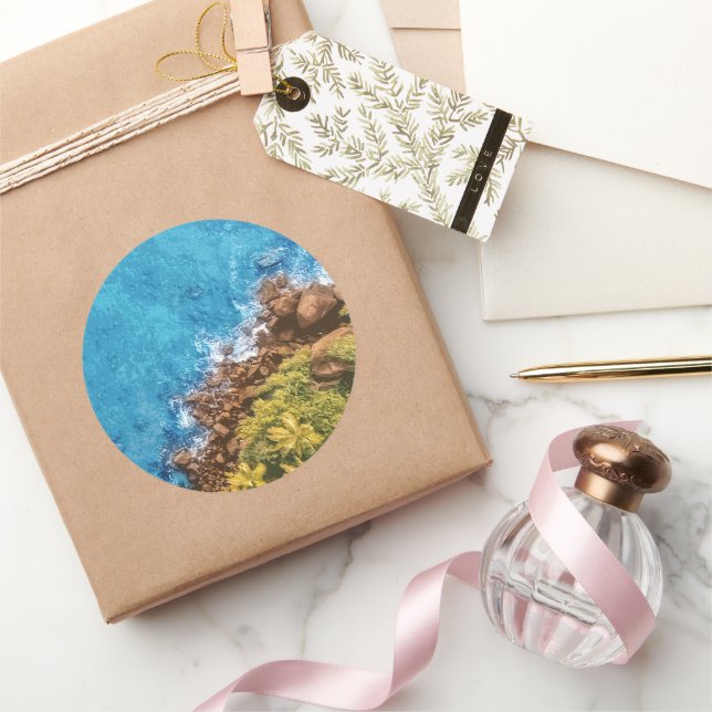 Rocks in the sea, above view 1 classic round sticker (Gifting)