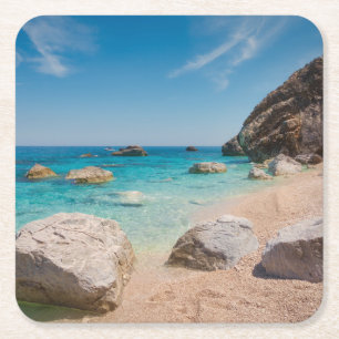 Rocks on Cala Mariolu beach on Sardinia, Italy Square Paper Coaster