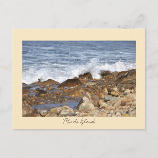 Rocks Waves Rhode Island Postcard