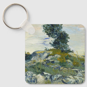 Rocks with Oak Tree, Van Gogh Oil Painting Keychain