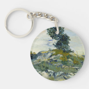 Rocks with Oak Tree, Van Gogh Oil Painting Keychain