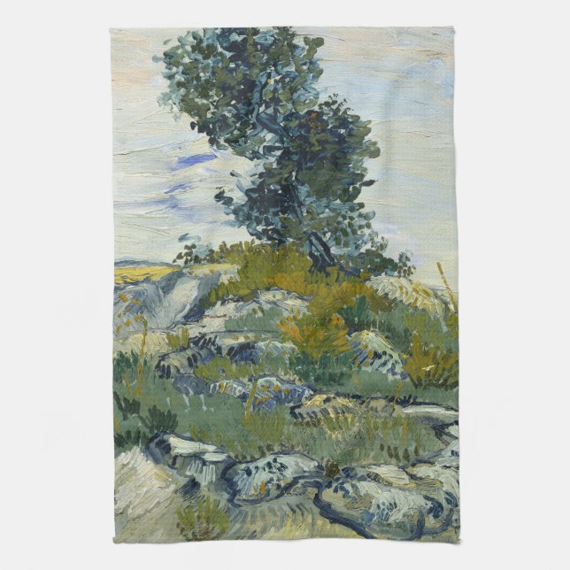 Rocks with Oak Tree, Van Gogh Oil Painting Kitchen Towel (Vertical)