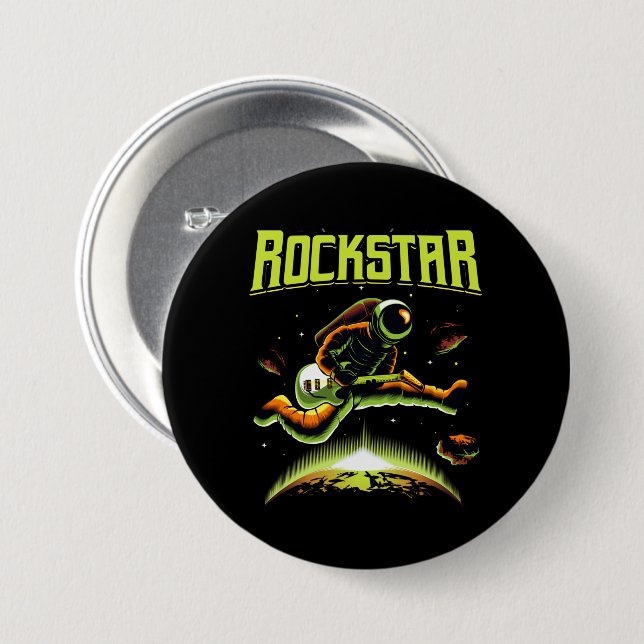 Rockstar astronaut playing guitar in space button (Front & Back)