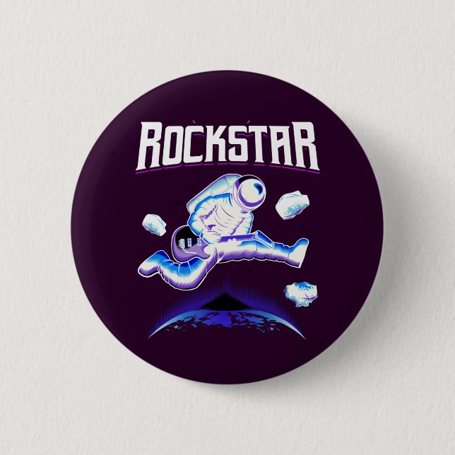 Rockstar astronaut playing guitar in space button (Front)