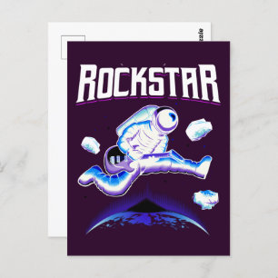 Rockstar astronaut playing guitar in space  postca postcard