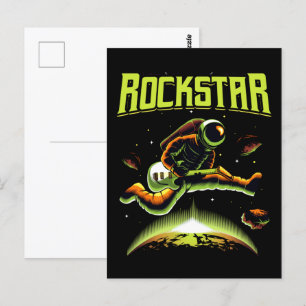 Rockstar astronaut playing guitar in space  postcard