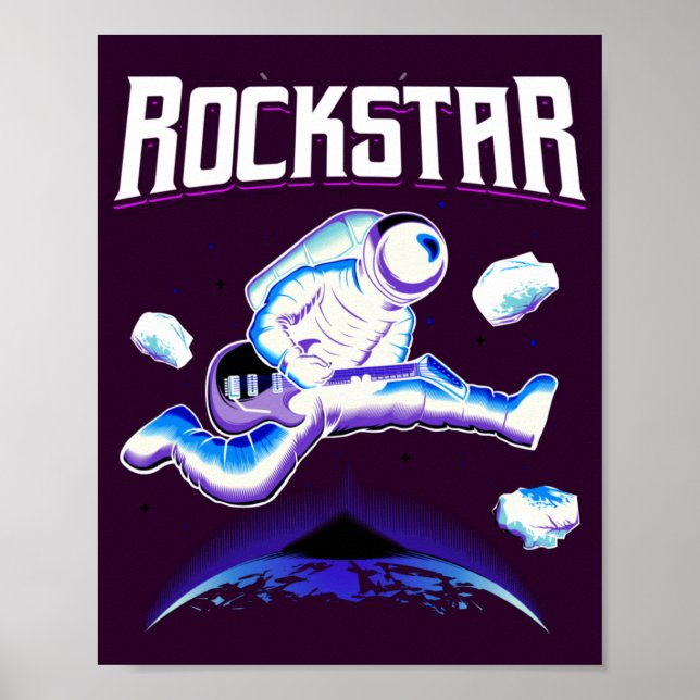 Rockstar astronaut playing guitar in space poster (Front)