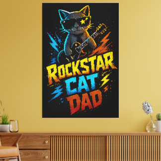 Rockstar Cat Dad Guitar Lover Canvas Print