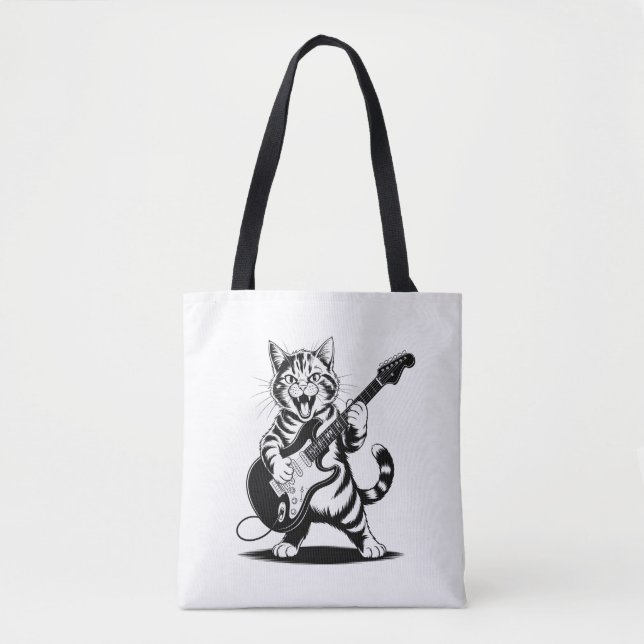 Rockstar Cat Guitar Solo – Funny Music Lover Gift Tote Bag (Front)