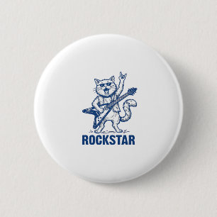Rockstar Cat Guitar Vintage Engraving Shirt Design 2 Inch Round Button