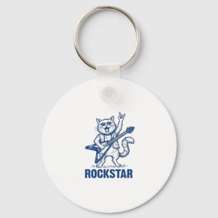 Rockstar Cat Guitar Vintage Engraving Shirt Design Keychain