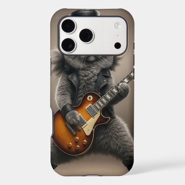 Rockstar Cat Playing Electric Guitar in Leather    (Back)