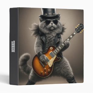 Rockstar Cat Playing Electric Guitar in Leather    Binder