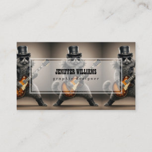 Rockstar Cat Playing Electric Guitar in Leather Business Card