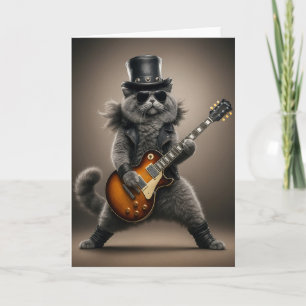 Rockstar Cat Playing Electric Guitar in Leather Card