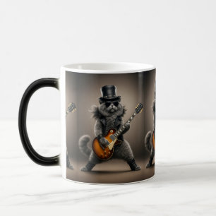 Rockstar Cat Playing Electric Guitar in Leather Magic Mug