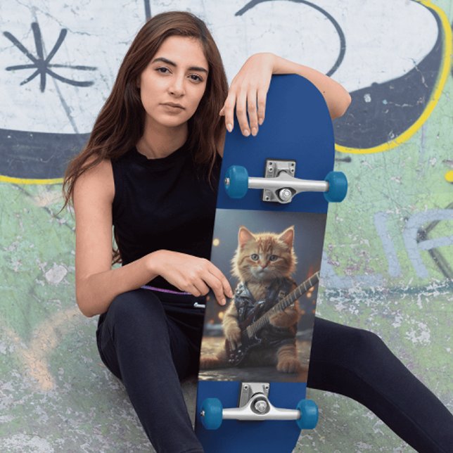 ROCKSTAR CAT PLAYING GUITAR SKATEBOARD DECK (Creator Uploaded)