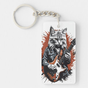Rockstar Cat Shredding Guitar Keychain