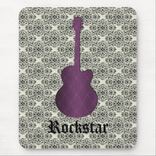 Rockstar Damask Guitar Mousepad, Violet Mouse Pad