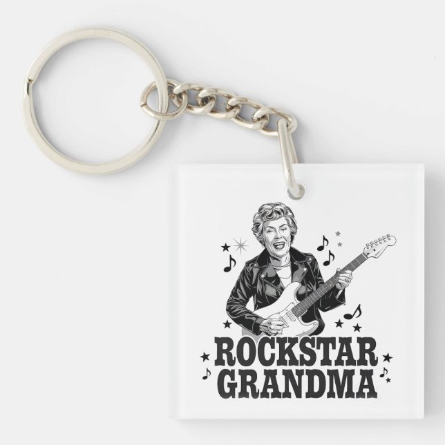 Rockstar Grandma  – Fun and Retro Music Design Keychain (Front)