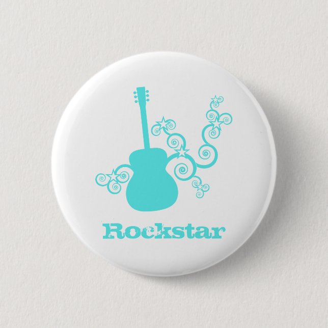 Rockstar Guitar Button, Light Turquoise 2 Inch Round Button (Front)