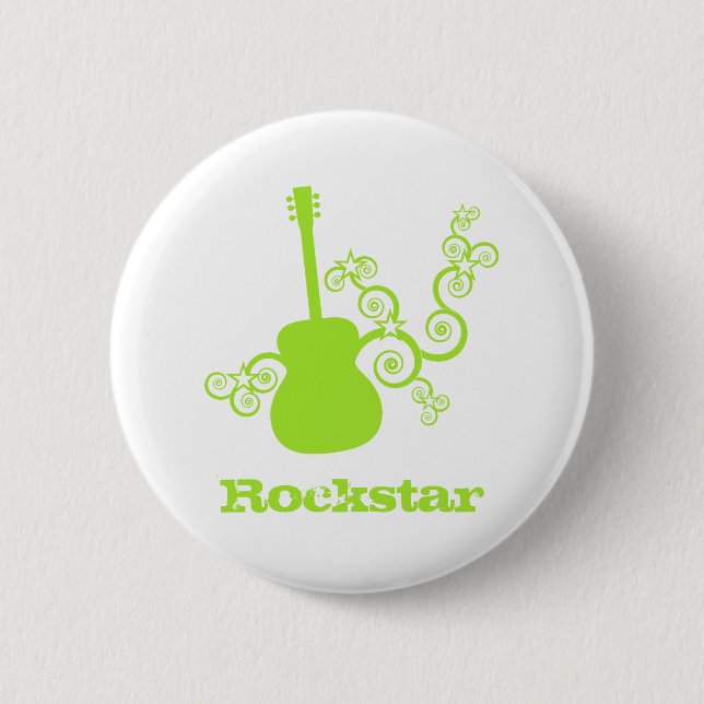Rockstar Guitar Button, Lime Green 2 Inch Round Button (Front)