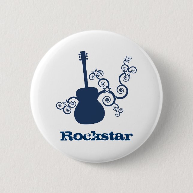 Rockstar Guitar Button, Royal Blue 2 Inch Round Button (Front)
