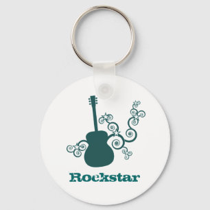 Rockstar Guitar Keychain, Dark Teal Keychain
