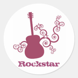 Rockstar Guitar Stickers, Fuchsia Classic Round Sticker