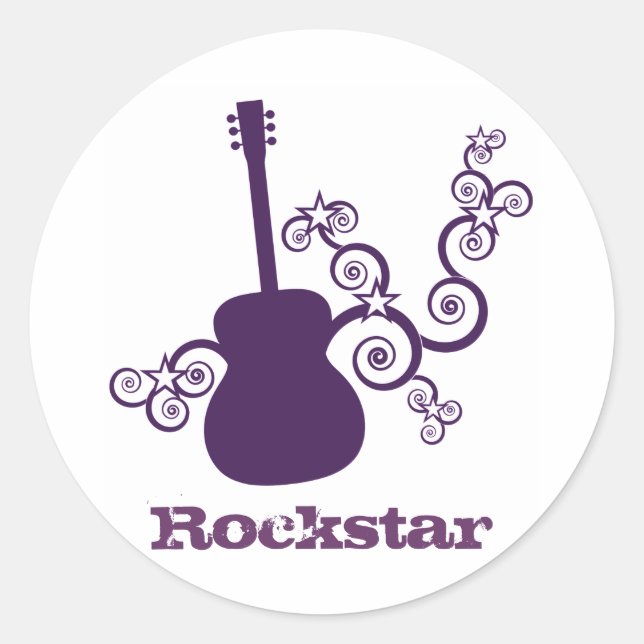 Rockstar Guitar Stickers, Purple Classic Round Sticker (Front)