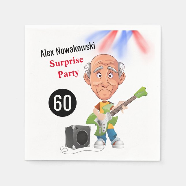 Rockstar Joke 60th Mens Funny Birthday Guitar Funk Napkin (Front)