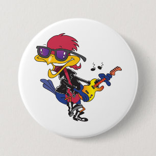 Rockstar Roadrunner Bird Playing Guitar 3 Inch Round Button