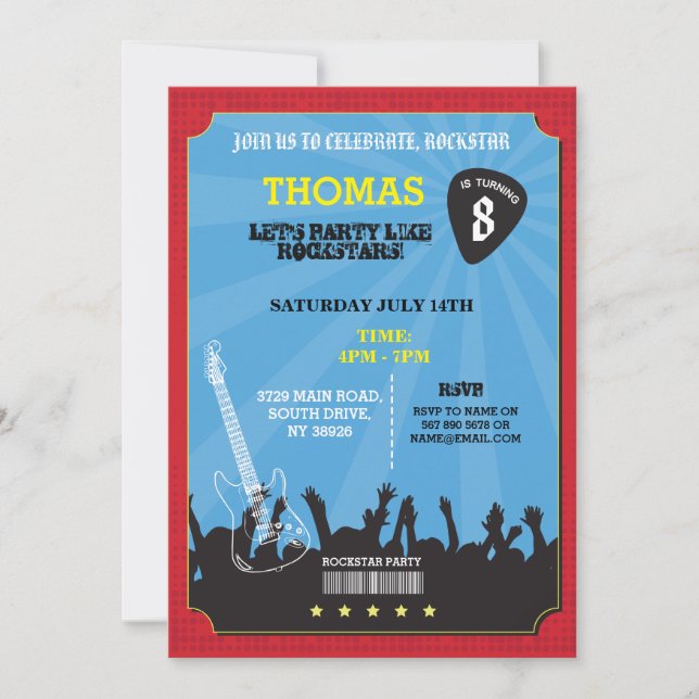 Rockstar Rock Music Gig Birthday Party Invite (Front)
