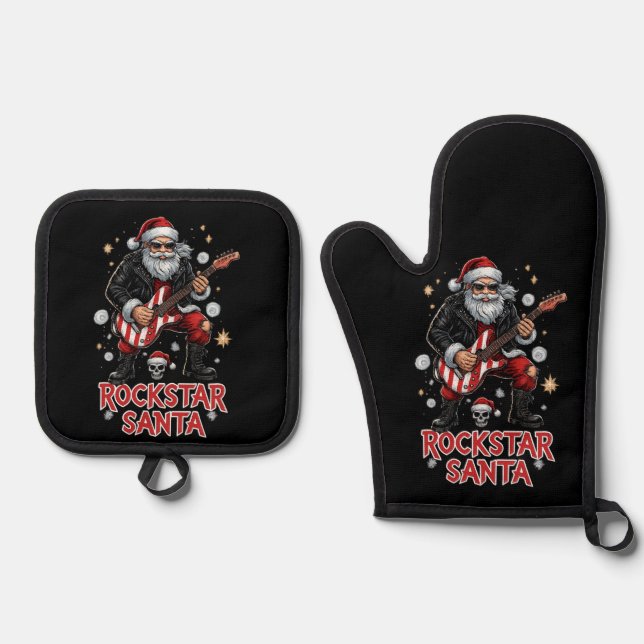 Rockstar Santa Potholder Set (Front)
