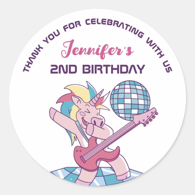 Rockstar Unicorn Kids Birthday Party Favour Classic Round Sticker (Front)