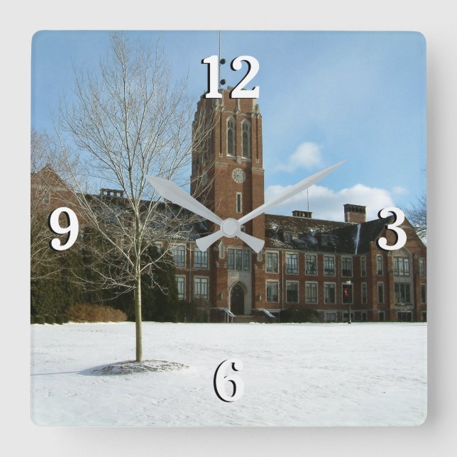 Rockwell in Winter at Grove City College Square Wall Clock (Front)