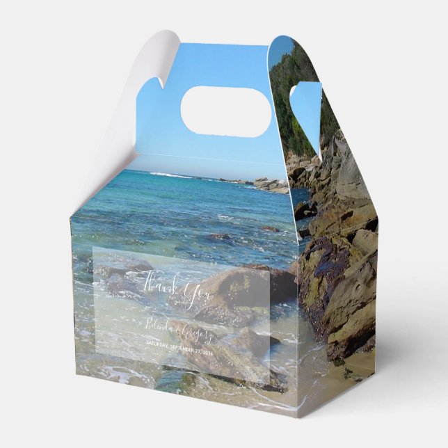 Rocky Beach Wedding Favor Box (Front Side)