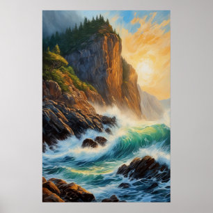 Rocky Cliff and the Roaring Ocean Poster