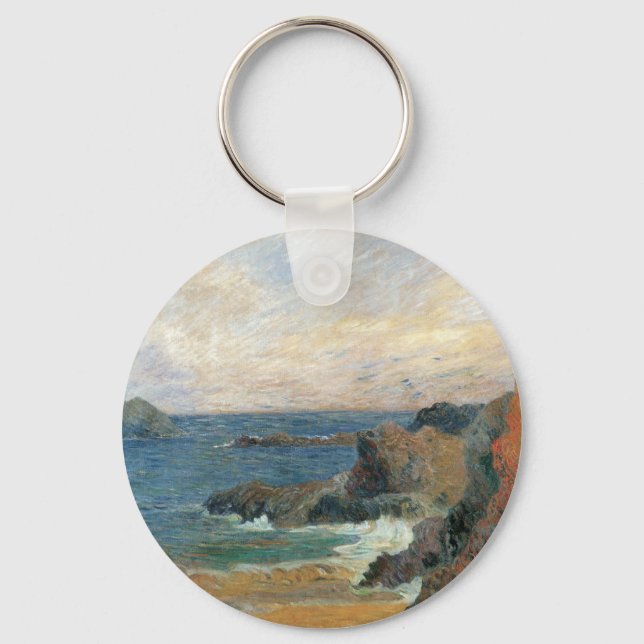 Rocky Coast by Paul Gauguin, Vintage Impressionism Keychain (Front)