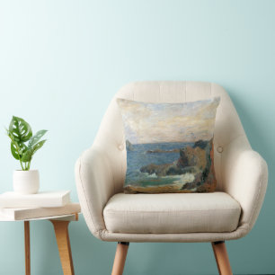 Rocky Coast by Paul Gauguin, Vintage Impressionism Throw Pillow