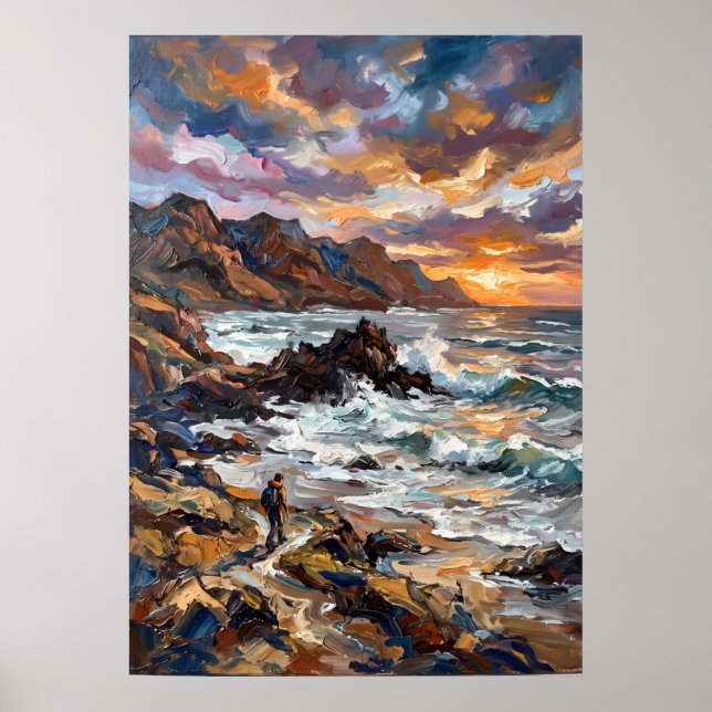 Rocky Coast Sunset Seascape Poster (Front)