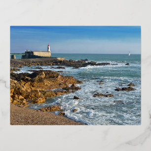 Rocky coastline of Les Sables d'Olonne in France Foil Holiday Postcard