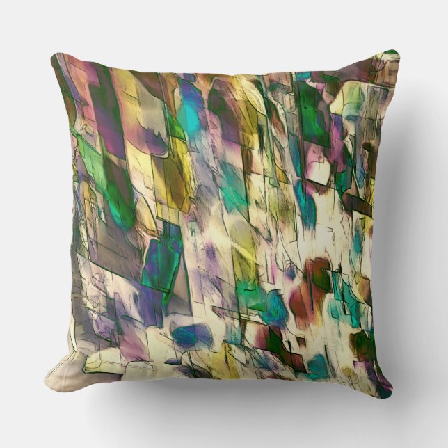 Rocky colourful worn, fray between matte and satin throw pillow (Front)