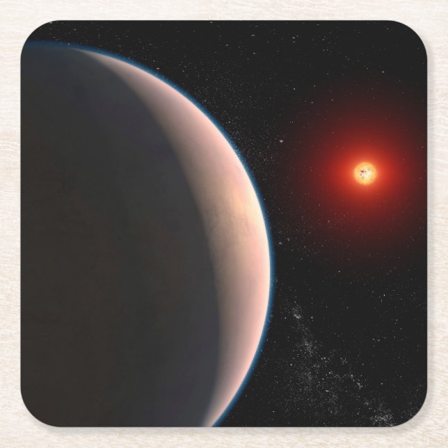 Rocky Exoplanet Gj 486 B Orbiting A Red Dwarf Star Square Paper Coaster (Front)