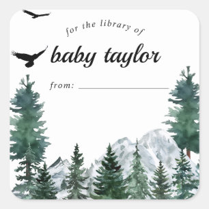Rocky Mountain Baby Shower Bookplate Square Sticker