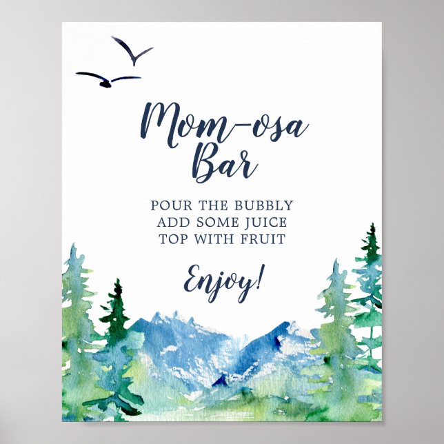 Rocky Mountain Baby Shower Mom-osa Bar Sign (Front)