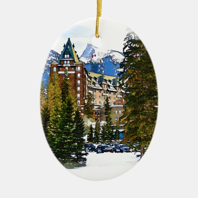 Rocky Mountain Castle - Banff Canada Ceramic Ornament (Front)