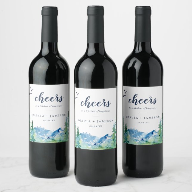 Rocky Mountain Cheers Wedding Wine Labels (Bottles)