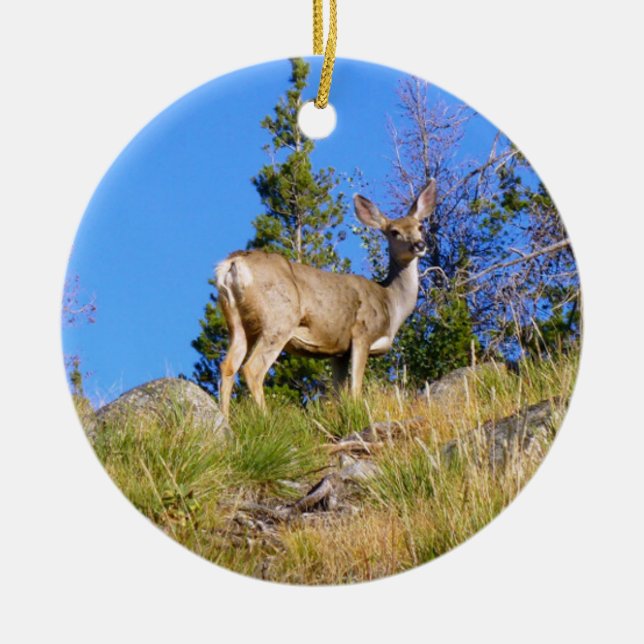 Rocky Mountain Deer Ceramic Ornament (Front)