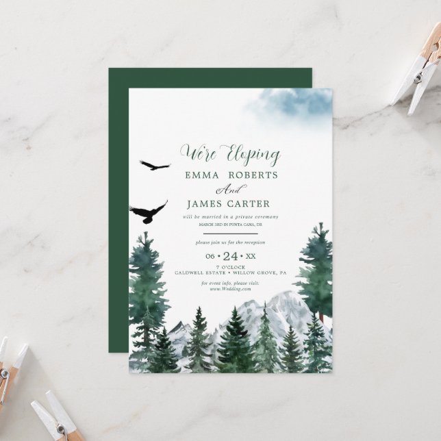Rocky Mountain Destination Elopement Reception  Invitation (Front/Back In Situ)